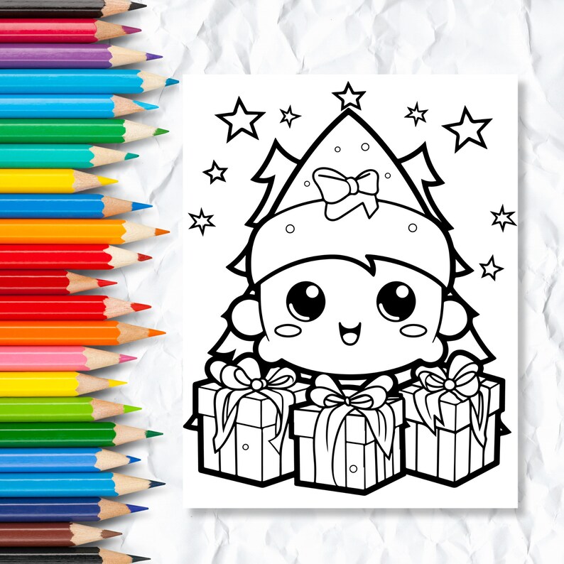 190 Cute Kawaii Christmas Coloring Pages, A4 Size Activity Book for