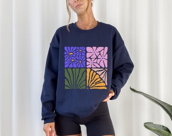 Flower Sweatshirt, Retro Floral, Floral Collage Top, Boho Retro Sweatshirt, Retro Design, Flower Shirt, Boho Pullover, Color Floral Crewneck