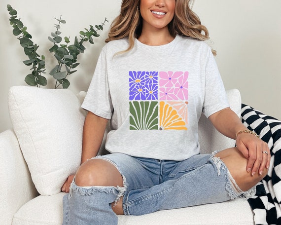 Floral TShirt, Retro Floral Tee, Floral Collage Shirt, Boho Retro Shirt, Retro Design Shirt, Flower Shirt, Boho Shirt, Colorful Flower Shirt