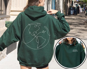 Adventure Awaits Sweatshirt or Hoodie, Traveler Sweatshirt, World Map Travel Shirt, Oversized Sweatshirt, Traveler Gift, Wanderlust Shirt
