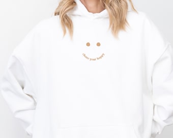 Chase Your Happy Sweatshirt or Hoodie, Smiley Face Sweatshirt or Hoodie, Smile Hoodie, Happy Face Sweatshirt, Oversized Hoodie or Pullover