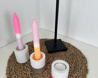 Concrete Candle | Candle Holder | Candlestick | Tealight Holder | Tealight Holder | Taper Candle Holder | 2-in-1 | Neon | Gold