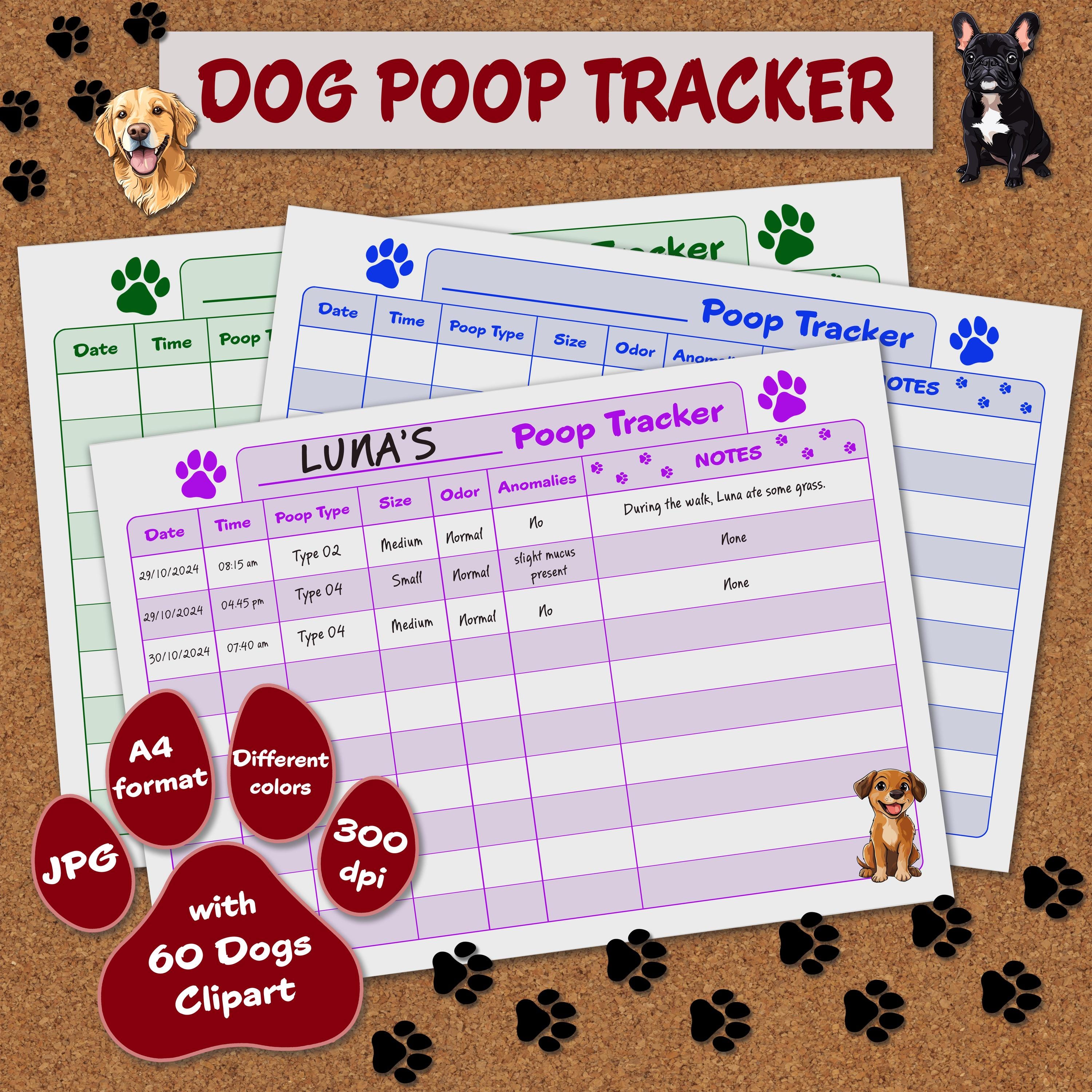 Dog Poop Tracker, Pet Poop and Health Journal, Monitoring Table, Pet ...