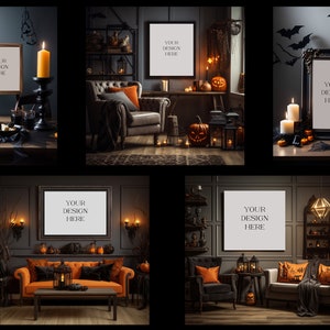 05 Halloween Mockups, Poster and Art Frame Mockup Bundle, Spooky Fall Mock Up Set, Digital Photoshop Mockups, Wall Frame Mockups, Bundle 02