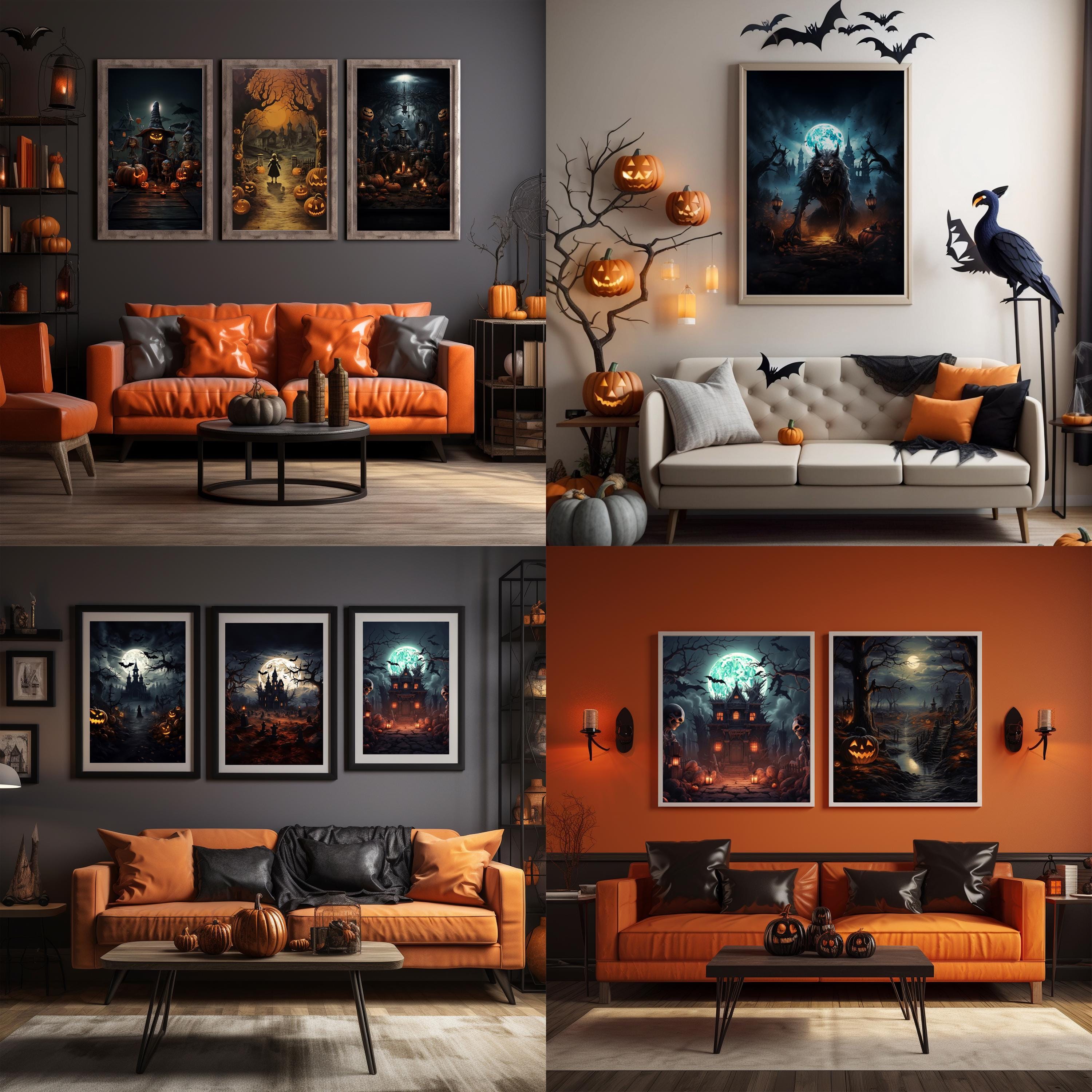 10 Halloween Scenes Printable Digital Art Bundle, Spooky Characters ...