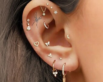 Tragus Helix Piercing Drop Earring voor vrouwen Rook Kwab Kraakbeen Vlinder Oor Piercing Ketting Oorbel Roestvrij Stalen Sieraden