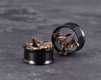 Paire de tunnels d'oreille de ptérosaure en acier inoxydable populaires jauges bouchons extenseur Piercing bijoux de corps boucles d'oreilles brancards