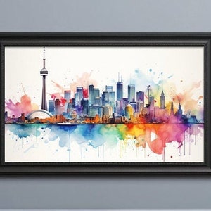 Toronto Skyline Watercolor Painting Landscape City Art Digital Print Poster Printable Wall Décor