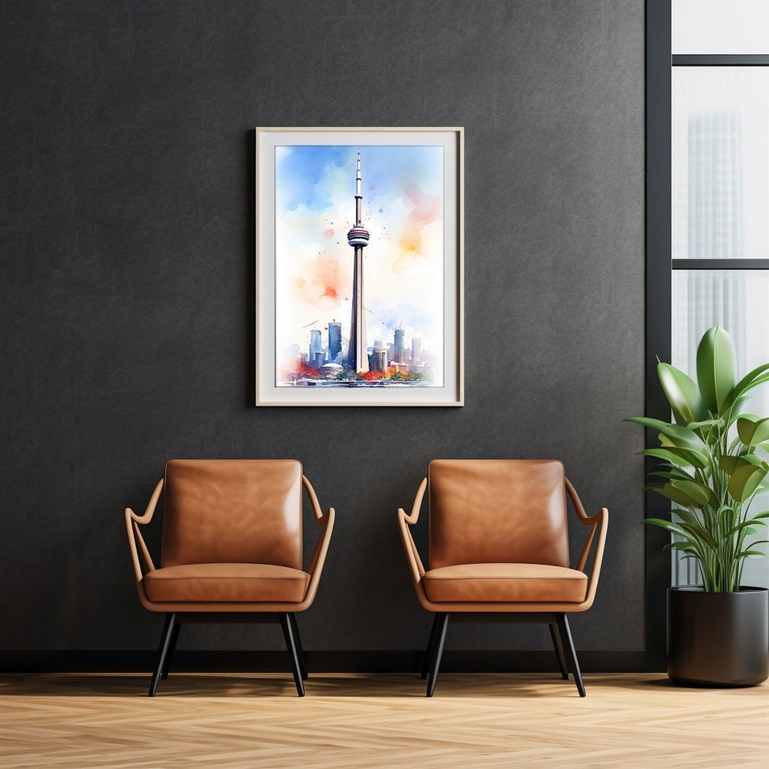 CN Tower Toronto Wall Art Decor, DIGITAL DOWNLOAD, Watercolor Art