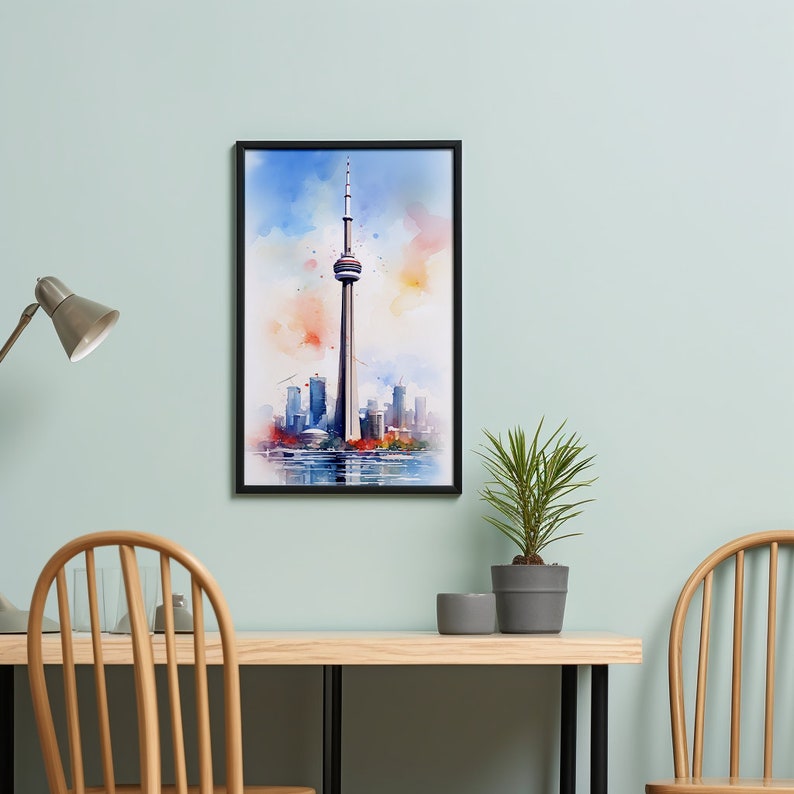 CN Tower Toronto Wall Art Decor, DIGITAL DOWNLOAD, Watercolor Art