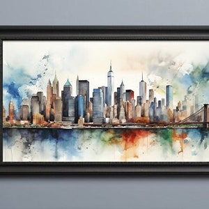 New York City Skyline Watercolor Painting Landscape City Art Digital Print Poster Printable Wall Décor NYC
