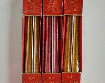 10" Glitter Taper Christmas Candles 1995 New Sealed 4 Gold & 2 Red 3 Packages of 2