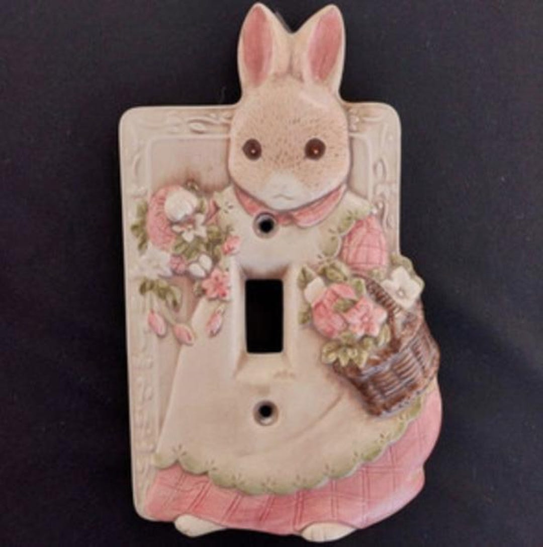 Takahashi Rabbit Ceramic Light Switch Cover Pink Flowers Girl With ...