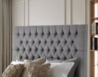 Headboard ,Colchester, Linen Turin, with Fabric buttons ,Sizes,3FT, 4FT6, 5FT,Heights,20",26",30''