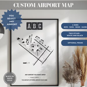 Custom Airport Map Print, ANY AIRPORT, Personalized Aviation Decor, Framed or Unframed Pilot Gift, Detailed Custom Airport Diagram