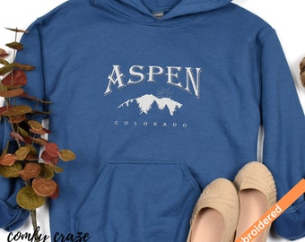Colorado Sweatshirt, Embroidered Aspen Hoodie, Vintage Crewneck, Hoodie Sweatshirt, Sweater, Perfect Gift, Ski Mountain Design, Gift for Her