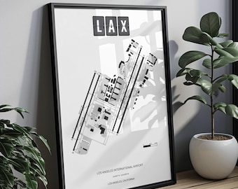 Minimalist LAX Airport Diagram Poster, Framed Poster, Aviation Gift, LAX Map