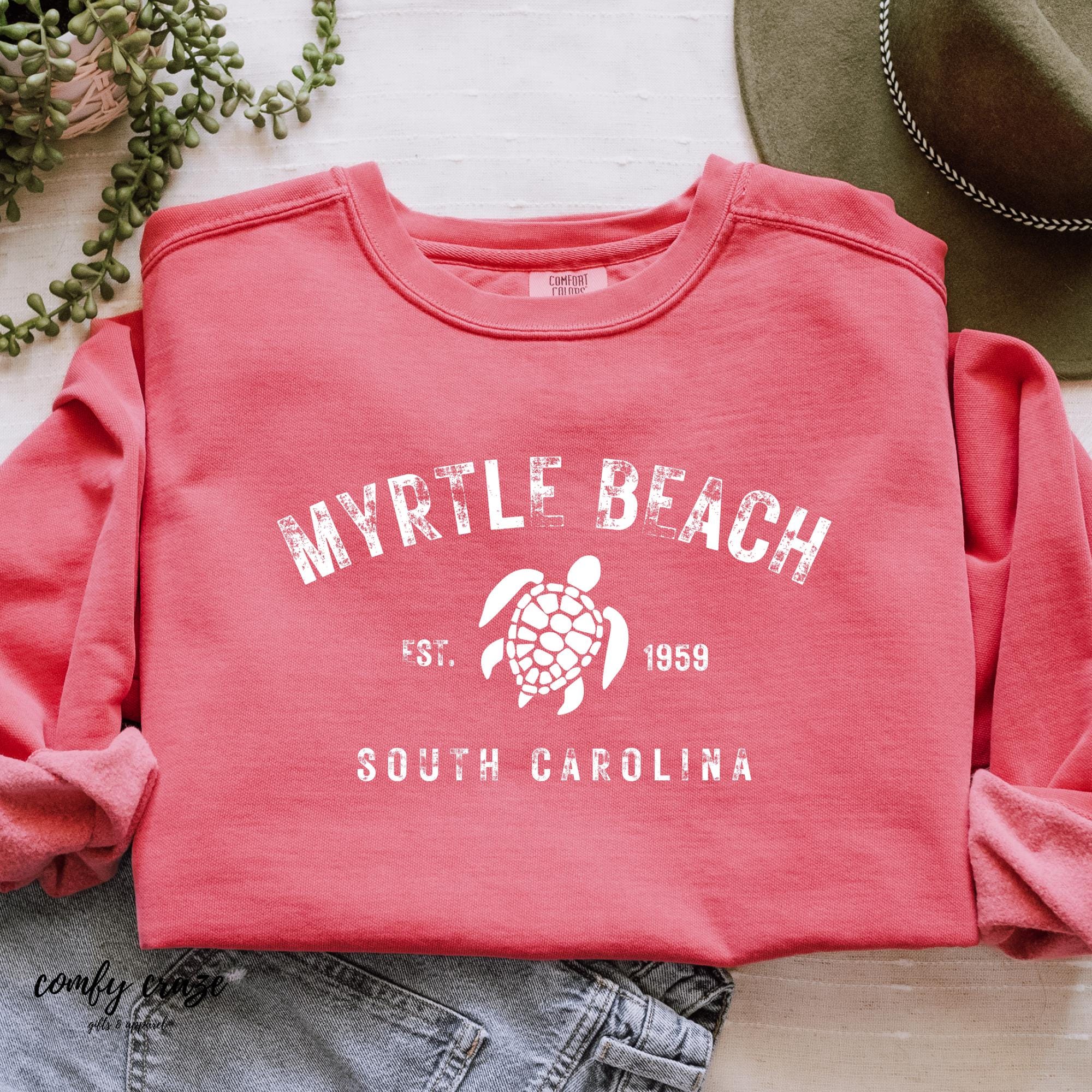 Myrtle Beach Comfort Colors Sweatshirt, South Carolina Sweatshirt, crewneck, embroidery, vacation gift, Gift for Her; Comfort Colors