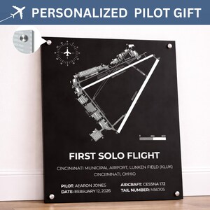 Personalized Pilot Gift – Custom Airport Map Acrylic Print, First Solo Flight, Private Pilot License, Aviation Wall Art, Custom Name & Date