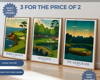 Famous Golf Prints Any 3 for 2, Augusta, Sawgrass, Pebble Beach, St Andrews,  Pinehurst, Kiawah, TPC Scottsdale, Winged Foot, Cypress Point
