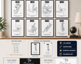 Custom Airport Diagram Print: Aviation Wall Art, Pilot Gift