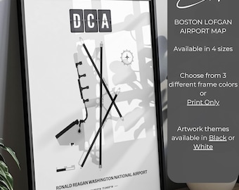Pôster minimalista com diagrama do Aeroporto Reagan de Washington, pôster emoldurado, presente para entusiastas da aviação, mapa do Aeroporto Internacional de Washington D.C.
