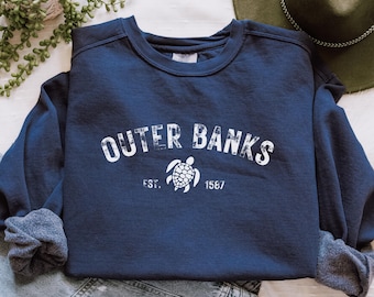 Outer Banks Comfort Colors Sweatshirt: Vintage Beachy Rundhalsausschnitt