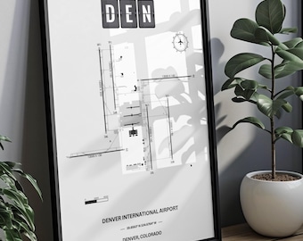Minimalist Denver International Airport Diagram Poster, Framed Poster, Aviation Gift, DEN Map, Airport Diagram, Wall Art, Pilot Gift, Travel