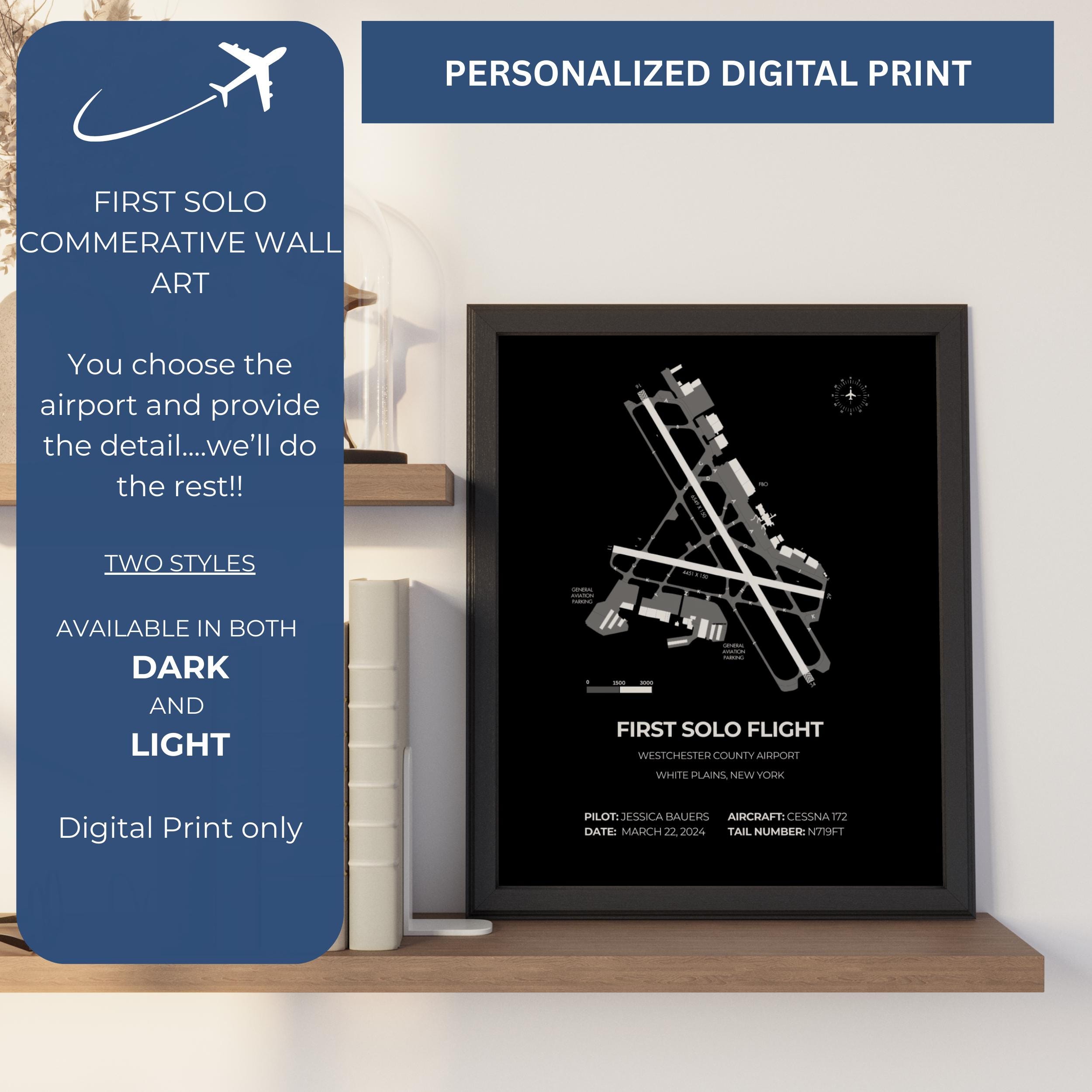 First Solo Flight Digital Print, Customizable Detailed Airport Map, Pilot Gift, ANY AIRPORT, First solo gift