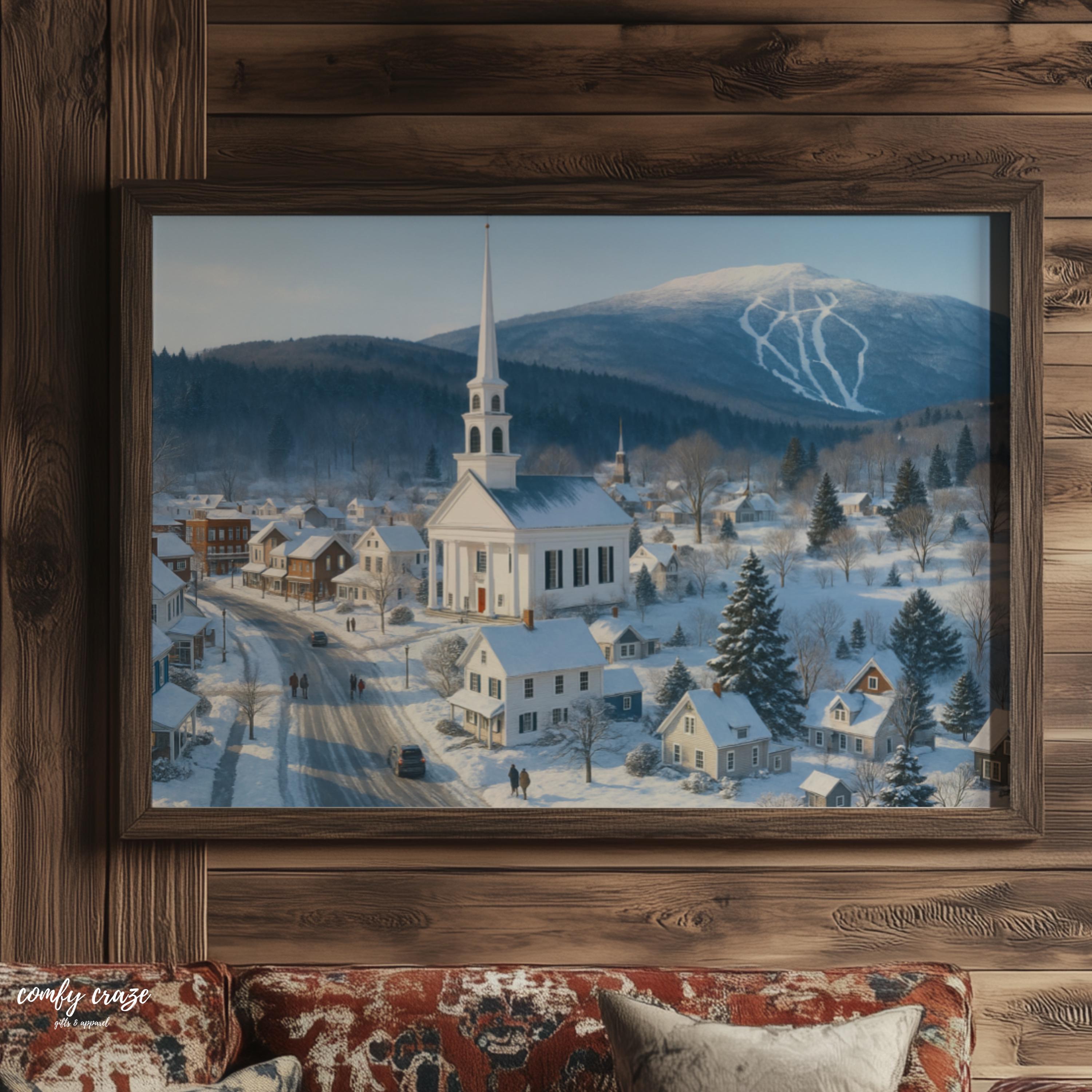 ニューイングランドの冬の街のウォールアート | ストウ・バーモント