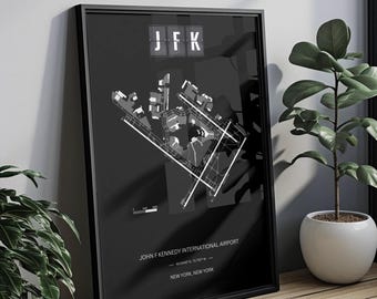 Minimalistyczny plakat z diagramem lotniska JFK, plakat w ramce, prezent lotniczy, mapa JFK