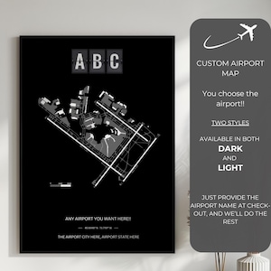 Custom Airport Map Print, ANY AIRPORT, Personalized Aviation Decor, Framed or Unframed Pilot Gift, Detailed Custom Airport Diagram