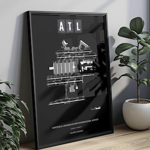 Minimalist ATL Airport Diagram Poster, Framed Poster, Aviation Gift, Atlanta Map