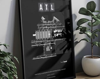 Minimalist ATL Airport Diagram Poster, Framed Poster, Aviation Gift, Atlanta Map