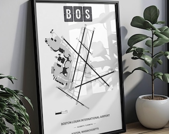 Minimalist Boston Airport Diagram Poster, Framed Poster, Aviation Gift, Boston Map