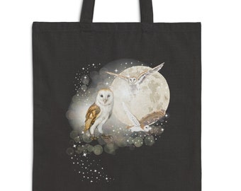 Owl tote bag, moon tote bag, owl tote, owl moon tote bag, owl moon tote, cute owl tote bag, cute owl, owls, cute owls, owl and moon tote