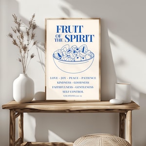 Frucht des Geistes christliche Wandkunst | Digitaler Download | Bibel Vers Druck | Blauer Wand Print
