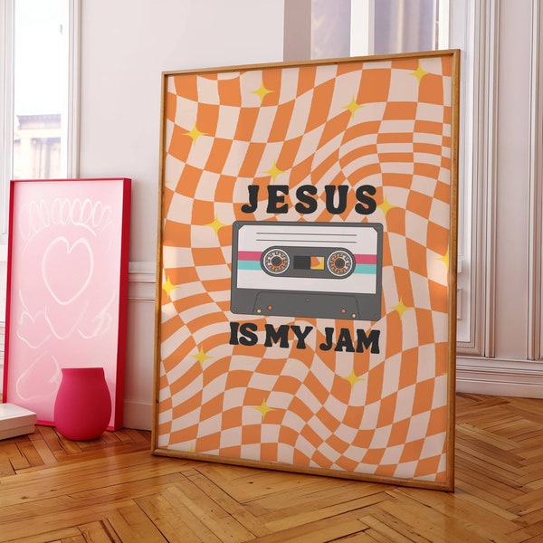 Christian Wall Art - Retro Room Decor, Aesthetic Decor, Preppy Wall Art, Teen Room Decor, Jesus is my jam