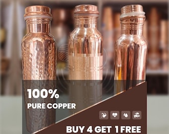 100% Pure Copper Water Bottle 1L - Handcrafted, Leak-Proof, Eco-Friendly