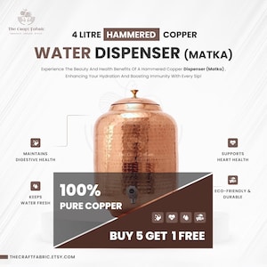 Handmade Copper Water Dispenser with Tumblers: Ayurveda Drinkware Set