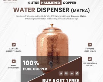 Handmade Copper Water Dispenser with Tumblers: Ayurveda Drinkware Set
