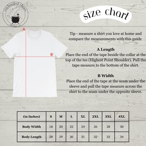 May include: Size chart for a t-shirt with measurements in inches for body width and length. Sizes range from S to 4XL.