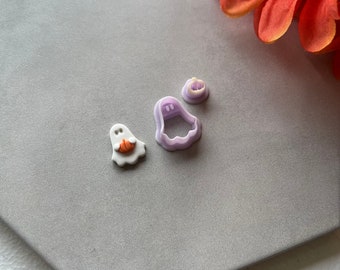 Ghost Holding Pumpkin Cutter (set) | 0.75"-1.25" | Fall Polymer Clay Autumn Clay Cutters Fall Scary Halloween Earrings