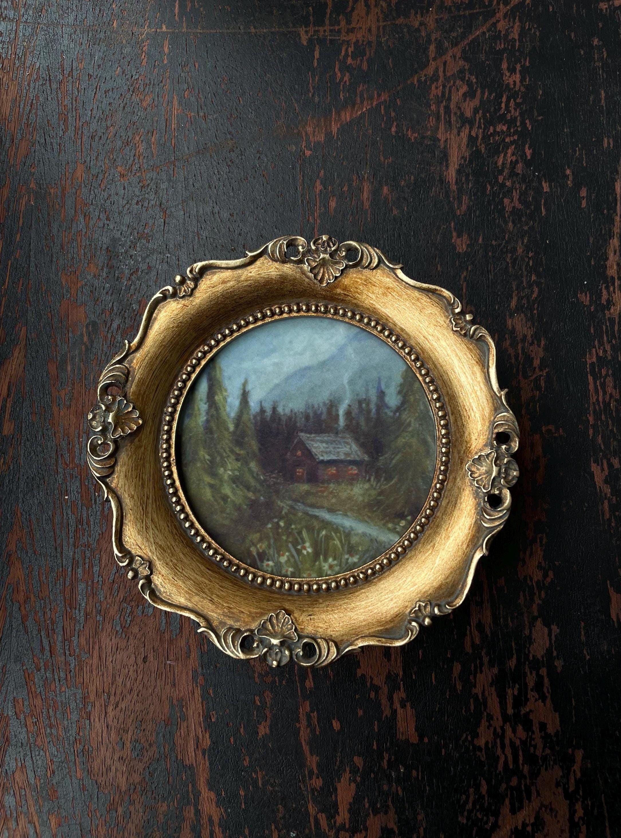 Cabin in the Woods Oil Painting Print: Vintage Gold Frame Wall Art - Etsy