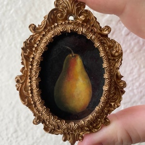 dipinto a olio vintage di pera stampa giclée piccola cornice ovale dorata cornice vintage ornata arte vittoriana arte murale gotica piccolo dipinto a olio ovale
