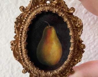 Vintage perenolieverfschilderij gicleeprint - kleine ovale vergulde lijst