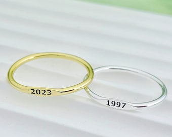 Dainty Initial Ring, Personalized S925 Silver Date Ring