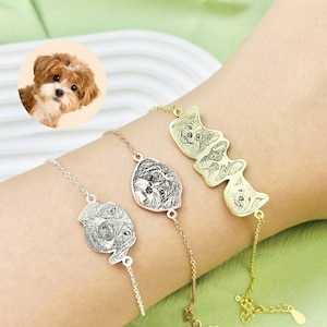 Personalized Pet Portrait Bracelet,Custom Dog Name Jewelry,Engraved Pet Photo Bracelet,Pet Loss Gift,Pet Memorial Gifts,Gift For Pet Lovers