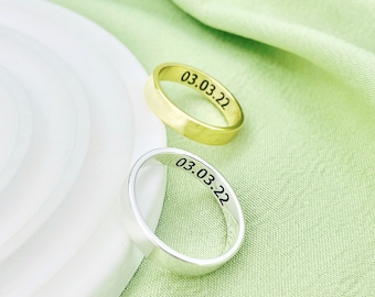 Personalized Date Ring, Custom Sterling Silver Couple Rings, Anniversary Gift