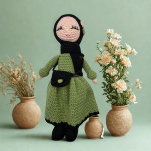 Handmade Hijab Doll Amigurumi, Muslim Girl Crochet Toy, Modest Islamic Doll Gift, Nursery Decor, Soft Plush Doll